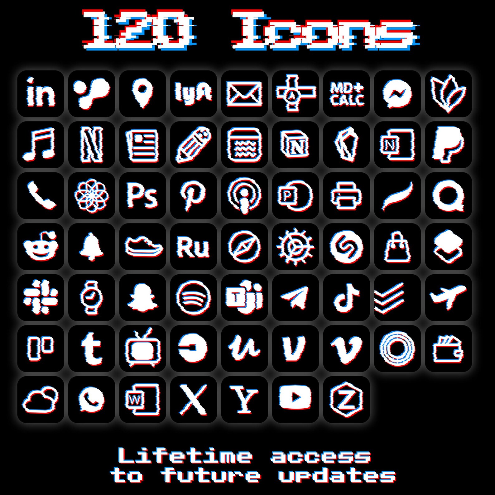 Glitch Icon Pack for Ios Devices, Distorted 3D Pixel Theme, Hacker ...