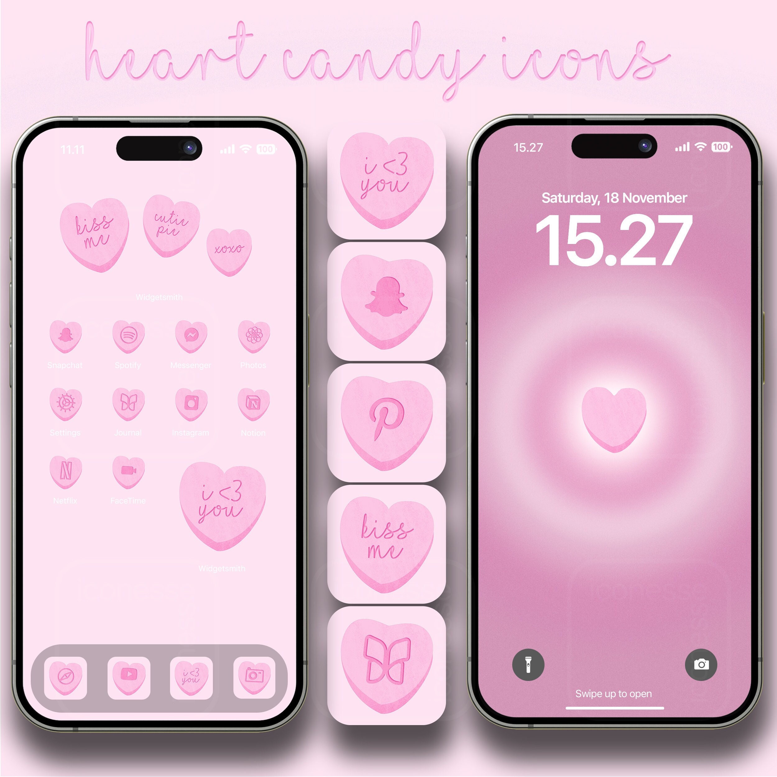 Love Themed App Bundle, Candy Heart Valentines Day Icon Pack for iOS, Love Phone Aesthetic, Cute app icons, Aesthetic iPhone Home Screen