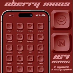 120+ Cherry Keyboard Cap Icon Pack for iOS Devices, 8Bit Red Retro Arcade Theme, iPhone 3D Icons, Retro Gaming App Bundle, Arcade App Icons