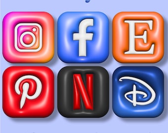 3D Inflatable App Icons: Rainbow Y2K Theme (124 Icons + Widgets)