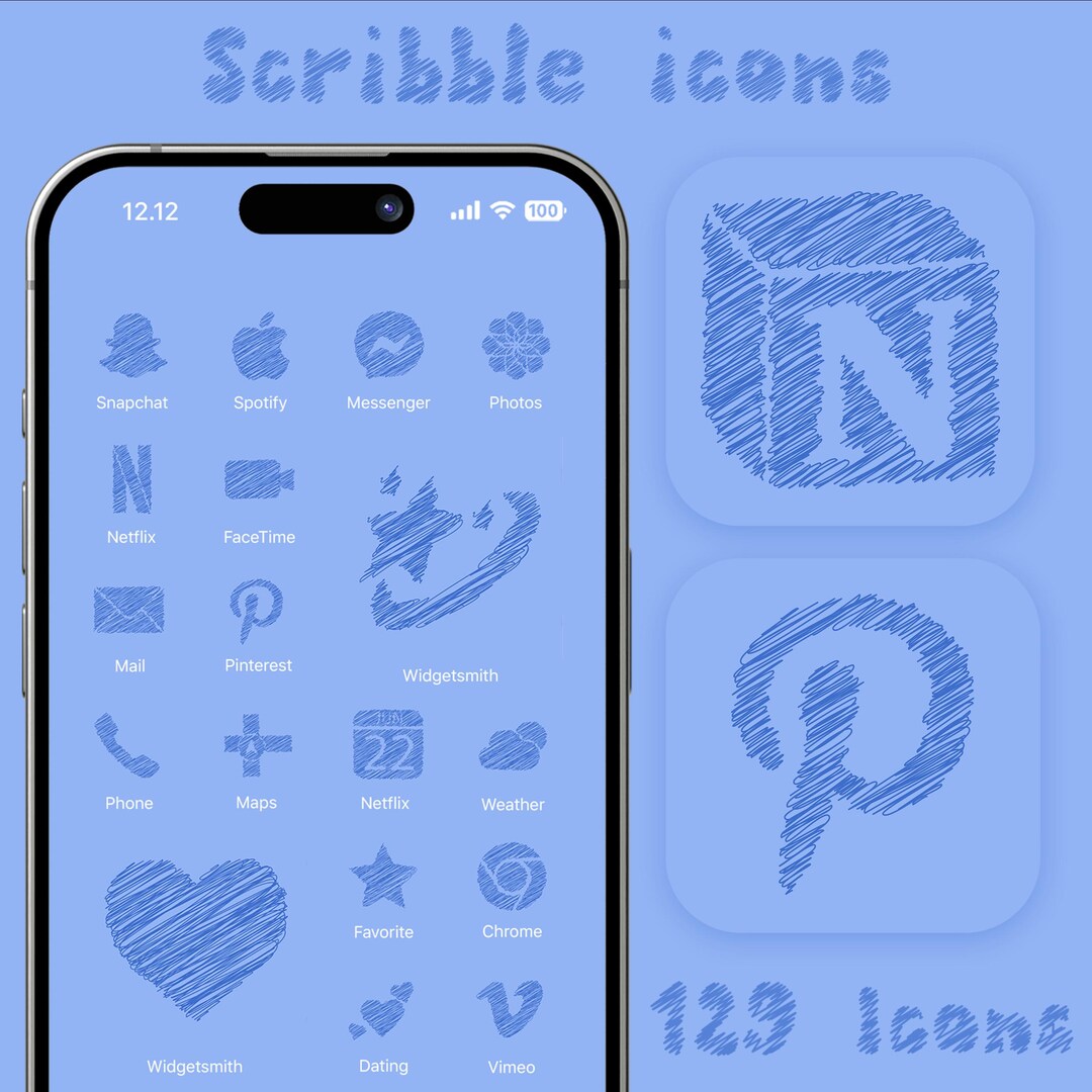 Blue Scribble App Icon Pack: Wavy Doodle Theme (129 Icons) - Etsy