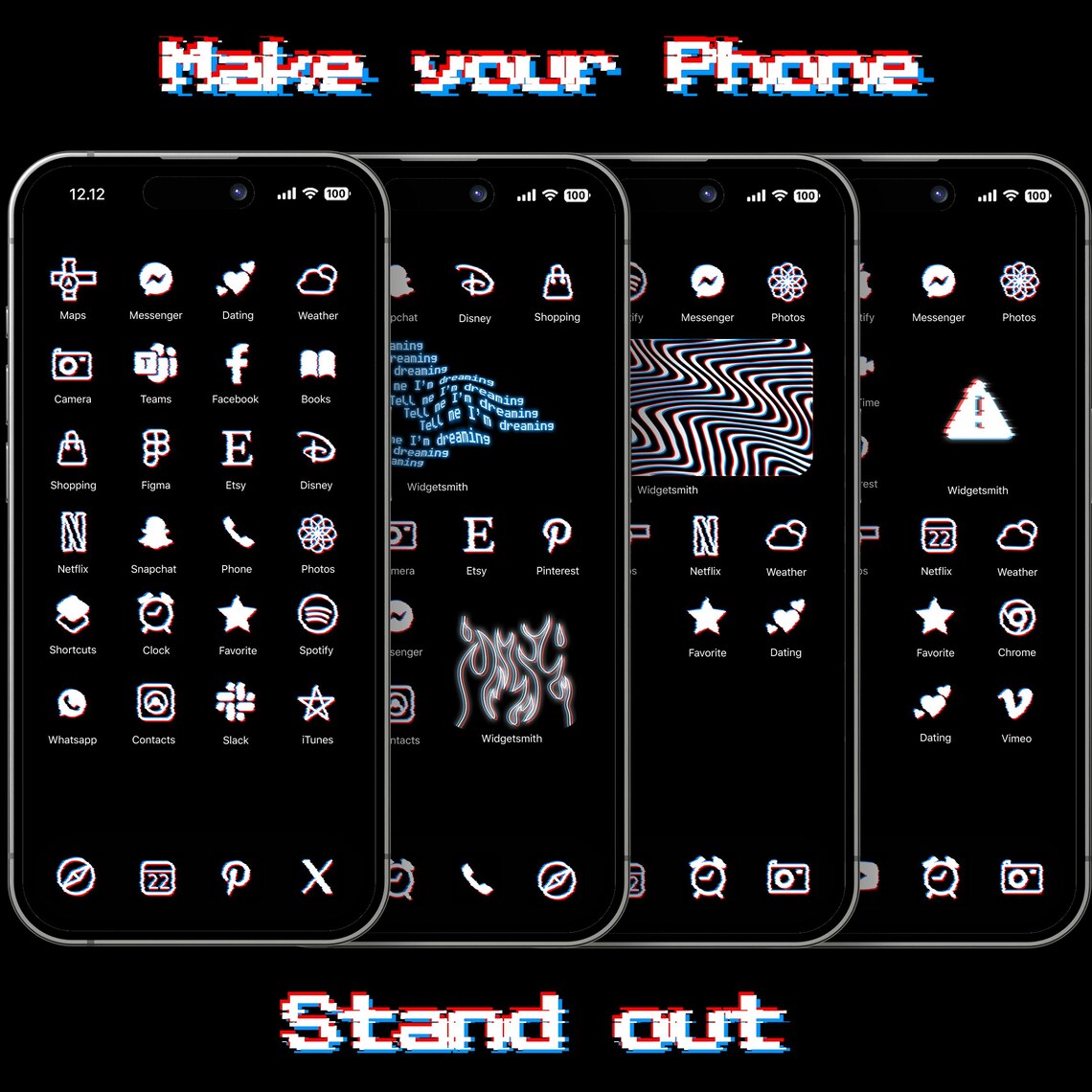Glitch Icon Pack for Ios Devices, Distorted 3D Pixel Theme, Hacker ...