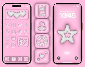 Baby Pink 3D inflatable App Icons for iPhone, Cute Y2K, 120+ Pink Theme App Icons, Widgets and Wallpapers, Aesthetic 3D Bubble Icons