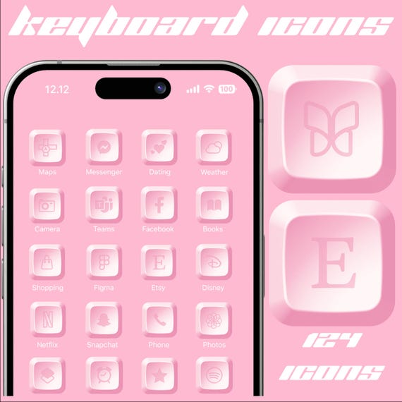 Pink Keyboard Cap Icon Pack: 3D iOS App Icons (124 Icons)