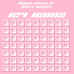 May include: A pink background with 124 white icons arranged in a grid. The icons are of various popular apps and social media platforms, including Airbnb, Amazon, Apple, Instagram, Facebook, Google, and more.