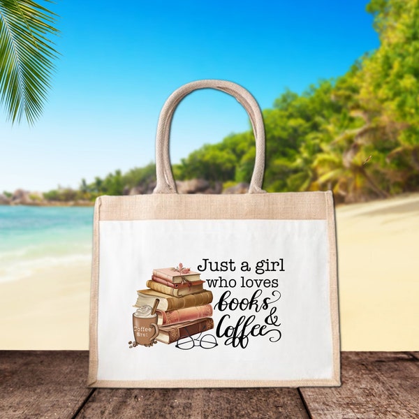 Jutebeutel Just a Girl, Jutetasche Buchliebhaber, Tasche mit Motiv, Geschenkidee für Bookies