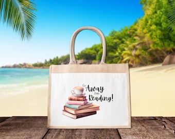 Jutebeutel Go Away, Jutetasche Buchliebhaber, Tasche mit Motiv, Geschenkidee für Bookies