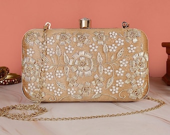 Silk Bridal graduation gift for her Zardozi and Pearl Embellished Clutch Bridal Designer potli Bags