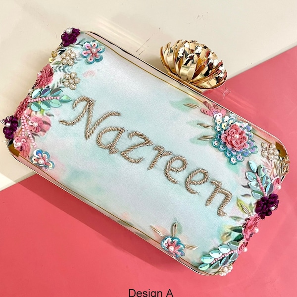 Customized Name Clutch, Wedding Purse, Personalized Embroidery Bag, Gifts For Mom, Evening Clutch, Engagement Gift HN