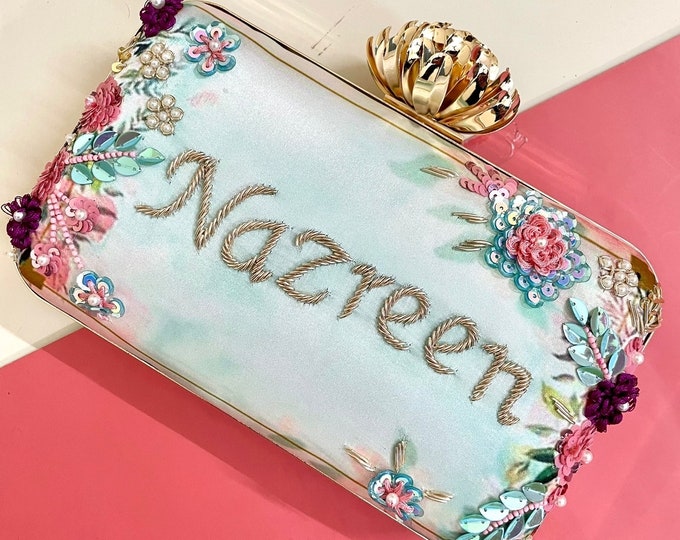 Personalisierte Namens-Clutch, Hochzeits-Geldbörse, personalisierte Sticktasche, Geschenke für Mama, Abend-Clutch, Verlobungsgeschenk HN