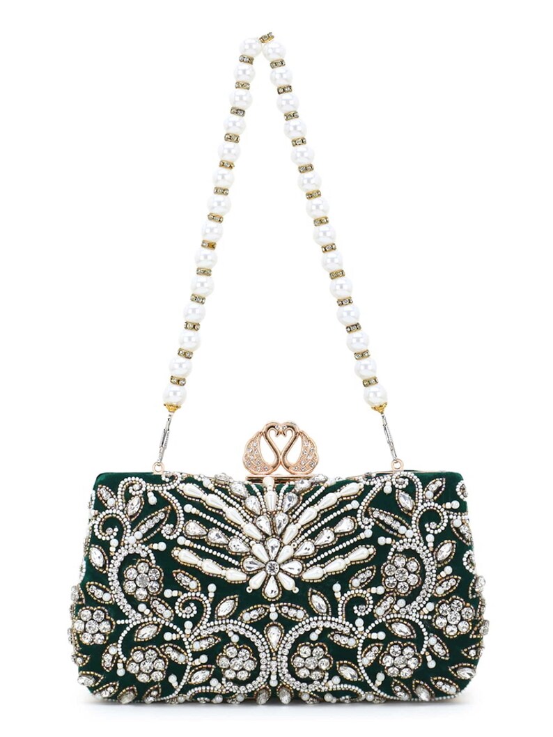 Traditional Wedding Velvet Beaded Clutch, Bag With Designer Pattern