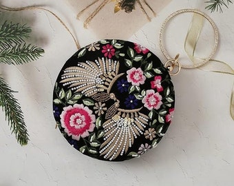 Handgeborduurd bloemenzakje, ontwerper geborduurde Potli, traditionele borduurdooskoppeling