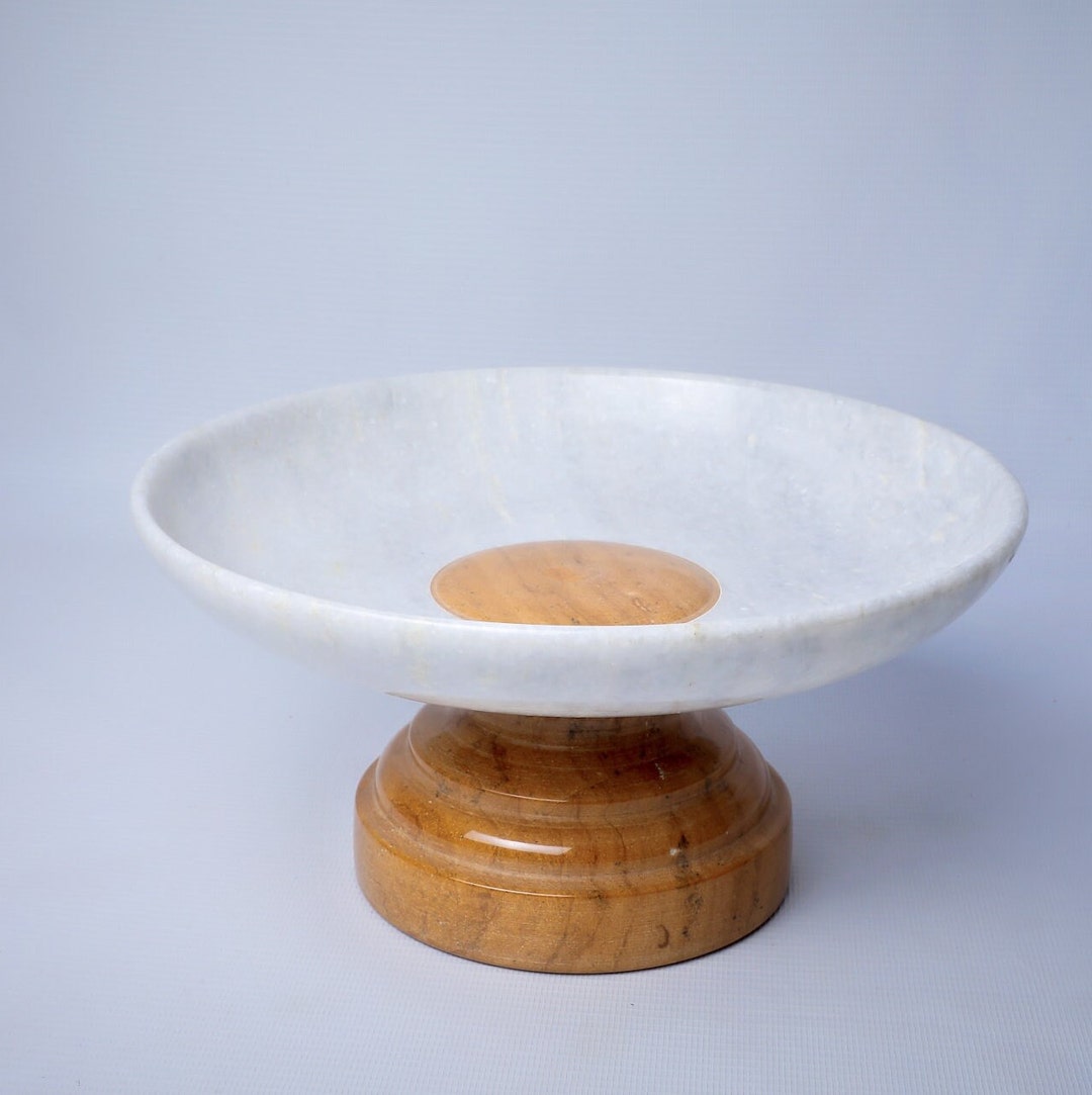 Handmade Marble Bowl Marble Pedestal Bowl Cake Stand Wood Etsy