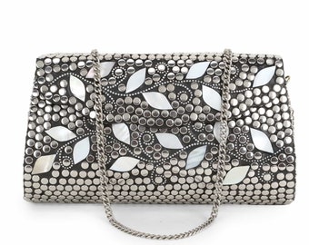 Botanische Mosaik-Clutch aus Metall mit Mosaikmuster, Clutch-Hochzeitsaccessoires, Mosaik-Clutch für Partys und Hochzeitsfeiern