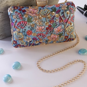 Printed Embroidery Clutch With Knob wedding Party clutch bags