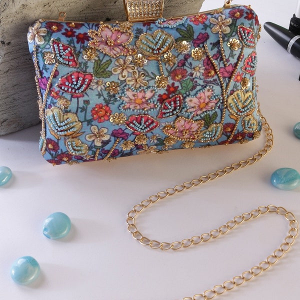 Printed Embroidery Clutch With Knob wedding Party clutch bags