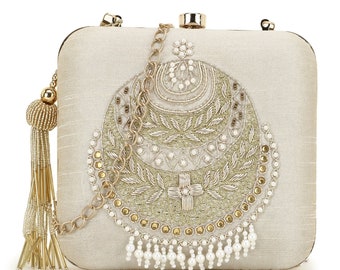 Silk Bridal graduation gift for her Zardozi and Pearl Embellished Clutch Bridal Designer potli Bags