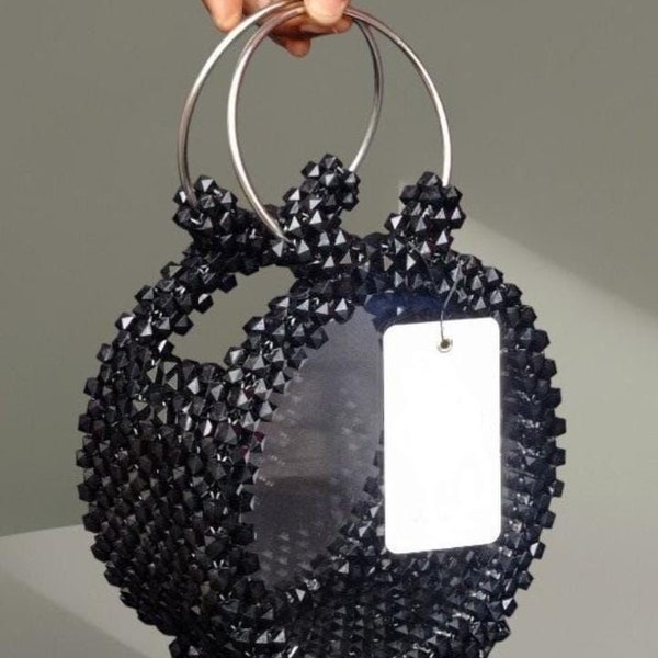 Crystal Pearl Beaded Bag Black Crystal Bag Wedding Bridal Purse Evening Clutch Handmade Shoulder Bag For Women Luxury Jewelry Faux Pearl