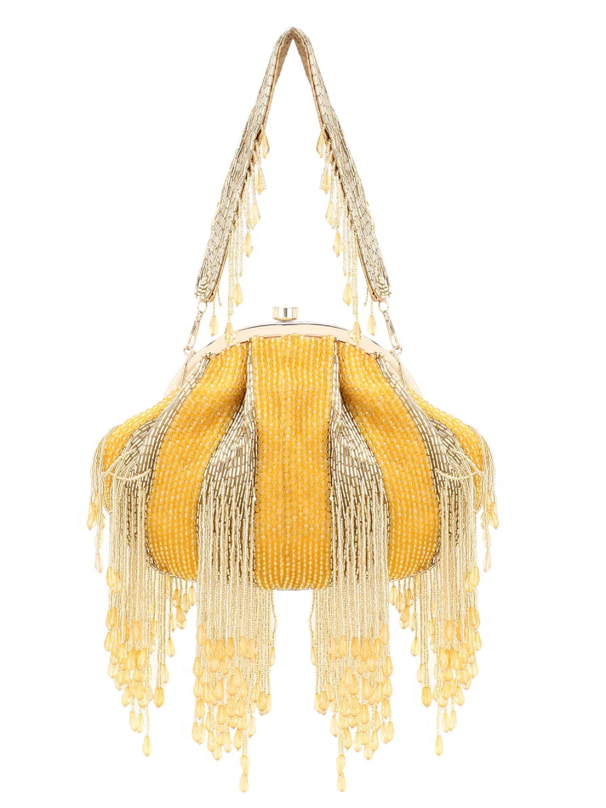 Faux Silk Stripe Embellished Clutch, Half Frame Clutch Bag, Purse With