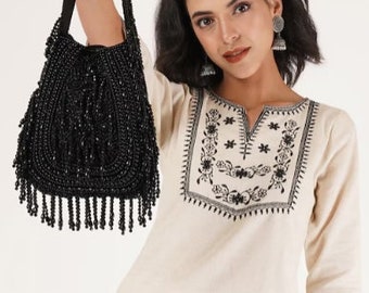 Beaded Potli Bag/Black Potli Bag/Wristlet Bag/Beautiful looking for Wedding and Evening Party/Designer potli