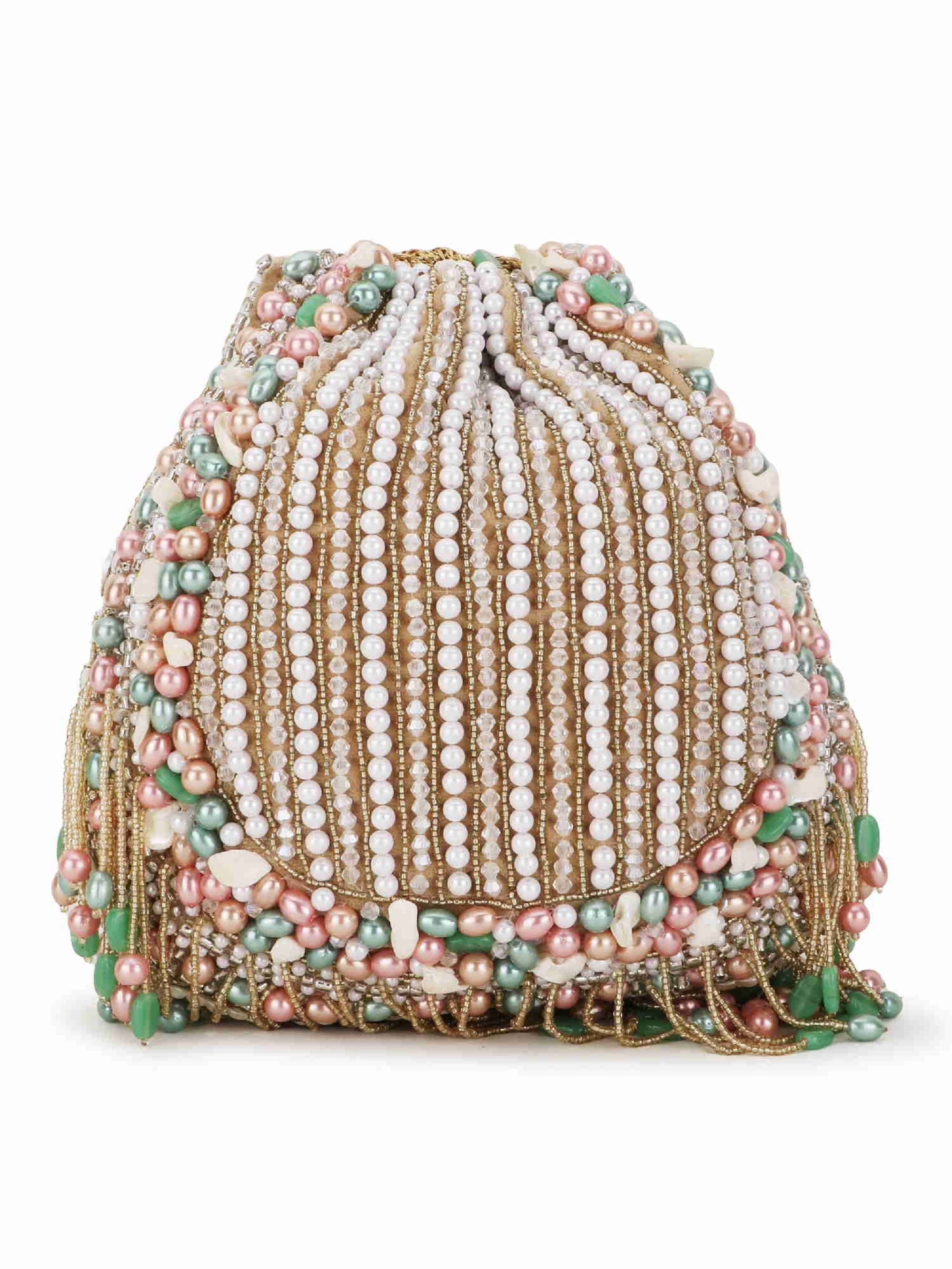 Dangle Striped Embellished Velvet Potli, Bridal Pouch, Evening Bag