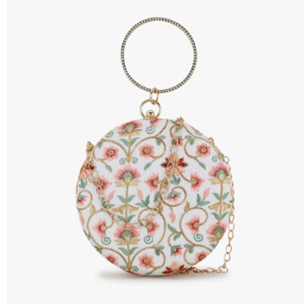 White & Red Embroidered Box Clutch/ Party Clutch/Fancy Clutches/Bridal Purse/ Wedding Handbag/Evening Clutch
