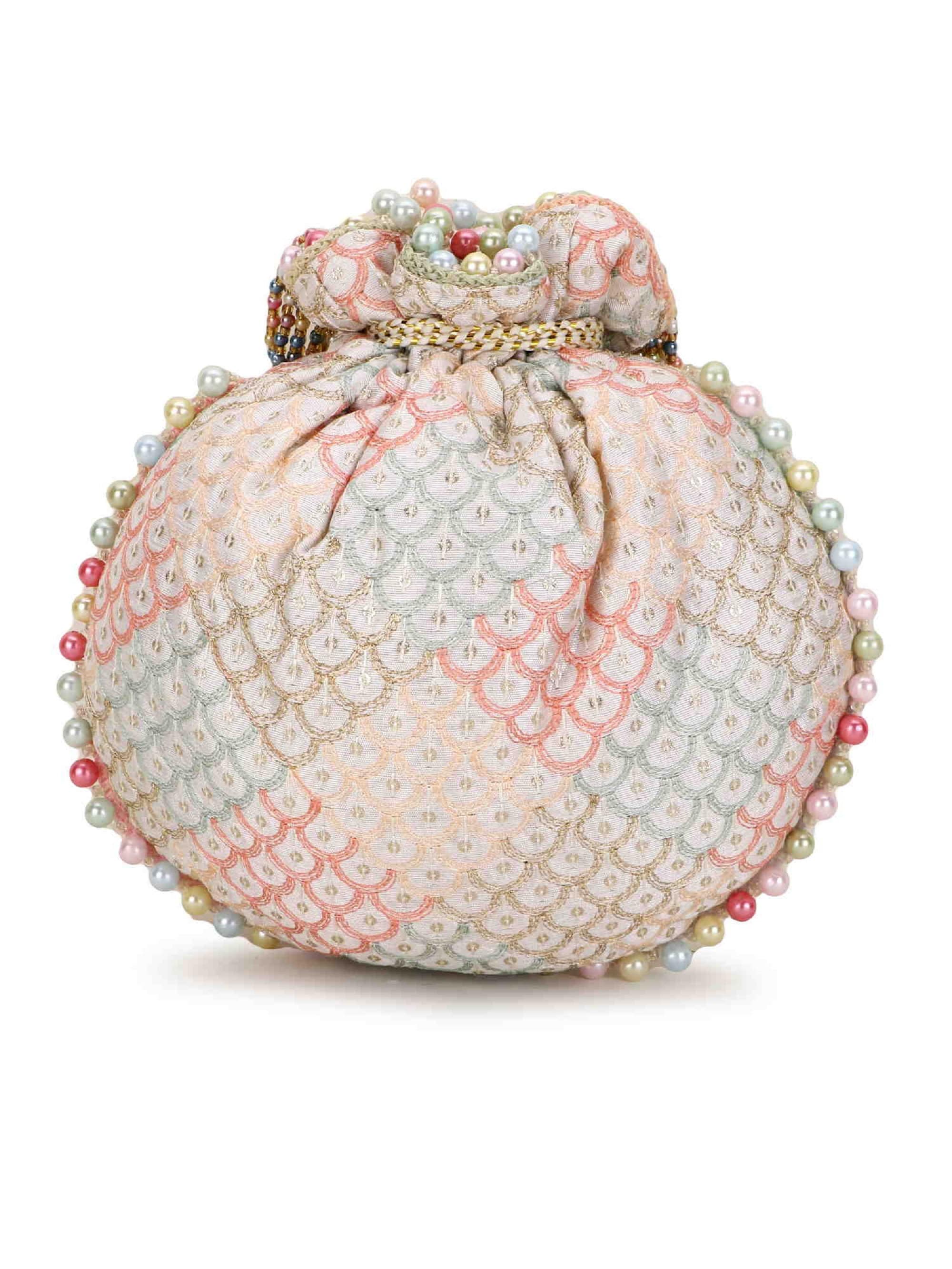 Blush Colour Dupion Silk Souk Embroidered Sling Potli Bag main image 1
