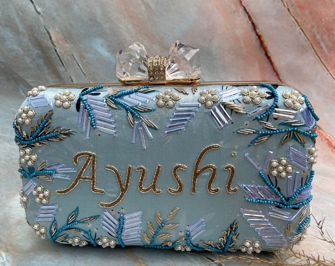 Customized Name Clutch, Bridesmaid Gift, Wedding Purse, Personalized Embroidery Bag, Gifts For Mom, Evening Clutch, Engagement Gift HN