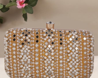 Spiegelwerk clutch, kralen handtas, feesttas met touwtje, cadeau voor haar, bruidsbox clutch, luxe clutch, portemonnee voor vrouwen