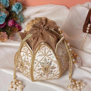 lotus potli bag wedding gift, unique bag embroidered indian bridal potli bag engagement gifts bridesmaid gifts anniversary gifts HN