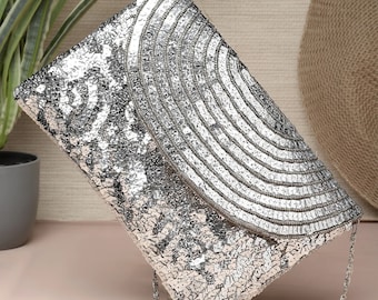 Sequin Embellished Suede Sling Bag, Sequin work bag for Bridal, bridal Accessories