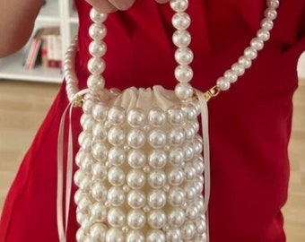 Crystal  Pearl Bag / Pearl Bag Beaded Bag/ Pearl Evening Bag/ Shoulder Bag/ Night Bag / Made From Natural Material