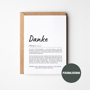Danke Definition I Personalisierte Karte mit Namen I Geschenk I Dankeskarte I Für all die Gelegenheiten, in denen du Danke sagen möchtest I