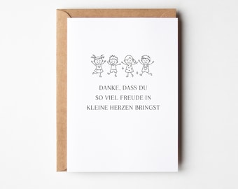 Dankeskarte Erzieherin | Karte Kindergarten Abschied | Liebevolle Karte für Erzieher, Lehrer oder Tagesmutter | Danke Geschenk