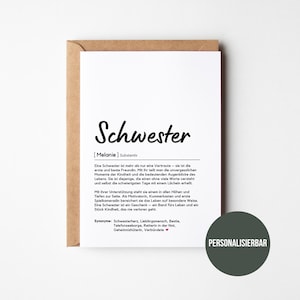 Schwester Definition I Personalisiertes Karte I Schwester Geschenk I Schwester Geburtstagsgeschenk I Weihnachten I Geburtstag I Bruder