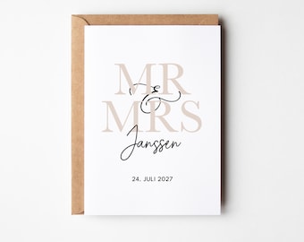 Personalisierte Hochzeitskarte mit Namen und Datum | Moderne Wedding Card Mr & Mrs | Minimalistische Hochzeitskarte | Hochzeit Geldgeschenk