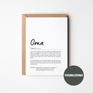 Oma Definition I Personalisiertes Karte I Oma Geschenk I Oma Geburtstagsgeschenk I Weihnachten I Geburtstag I Schwangerschaftsverkündung