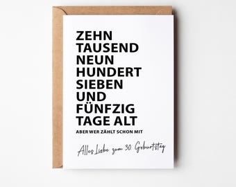 Geburtstagskarte Zahlen | Lustige Karte zum 20 30 40 50 60 70 80 Geburtstag | Minimalistische Karte | Geschenkkarte Geburtstag