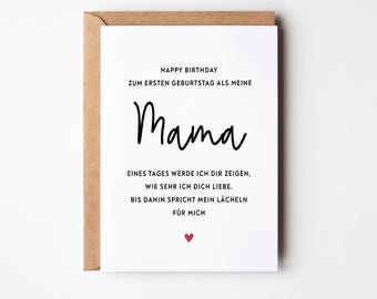 Tarjeta de primer cumpleaños como mamá | Primer cumpleaños en familia | Regalo de cumpleaños para mamá | Tarjeta de cumpleaños para nueva mamá
