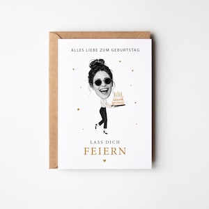 Personalisierte Geburtstagskarte mit Gesicht | Lustige Geburtstagskarte mit Karikatur | Geburtstagsgeschenk mit Foto für Frau