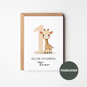 Personalisierte Giraffen-Karte für Kinder | Niedliche Tierkarte mit anpassbarem Namen u. Text | Perfekt für 1.2.3 Geburtstag, Taufe & Geburt