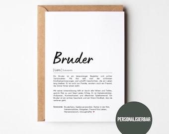 Brother Definition | Personalized Card | Brother Gift | Brother Birthday Gift | Christmas | Birthday | Brotherly Love | Bro