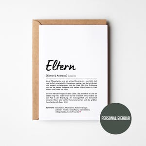 Eltern Definition I Personalisiertes Karte I Eltern Geschenk I Karte I Weihnachten I Geburtstag I Dankeschön I Mama und Papa