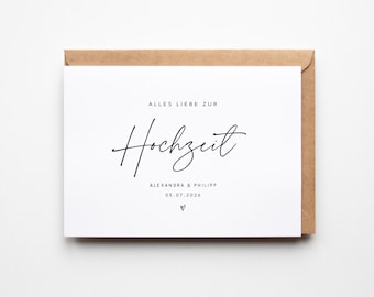 Personalisierte Hochzeitskarte | Minimalistische Karte zur Hochzeit | Glückwunschkarte mit Namen & Datum | Geschenk für Brautpaar