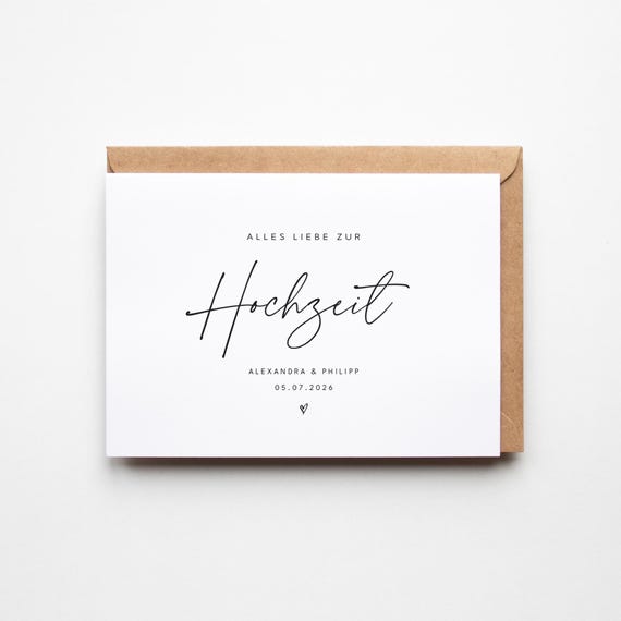 Personalisierte Hochzeitskarte | Minimalistische Karte zur Hochzeit | Glückwunschkarte mit Namen & Datum | Geschenk für Brautpaar