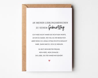Romantische Geburtstagskarte für Partner | Karte für Lieblingsmensch zum Geburtstag | Happy Birthday Karte für Mann oder Frau