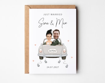 Personalized wedding card with photo faces | Photo wedding card | Photo wedding gift | Comic caricature card