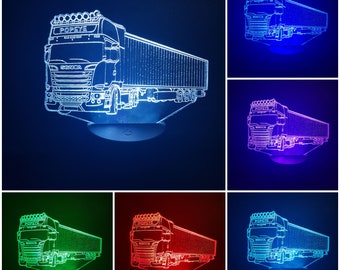 Scania mit Auflieger - LED Tischlampe Tischleuchte Nachtlicht 7 facher Farbwechsel - Gravur Wunsch möglich