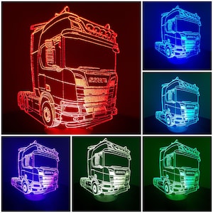 Scania tractor - LED table lamp table lamp night light 7-fold color change - engraving possible