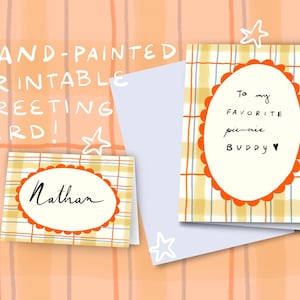 Printable Greeting Card Yellow Check Pattern, Hand-Illustrated Blank Card Digital Download, Fun Birthday Card Instant Print